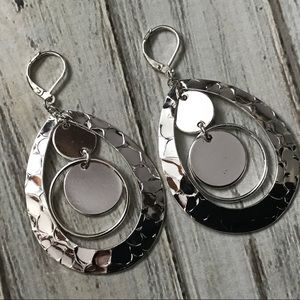 Pierced Hammered silver disk hoop earrings